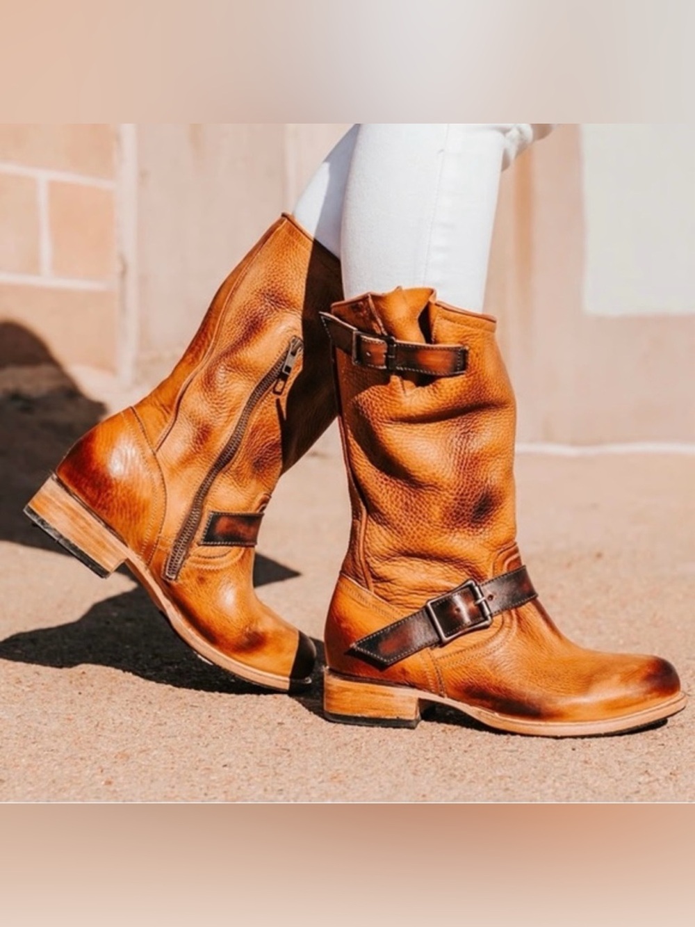 Freebird by Steven RIP Cognac Leather Moto Boots Size 8